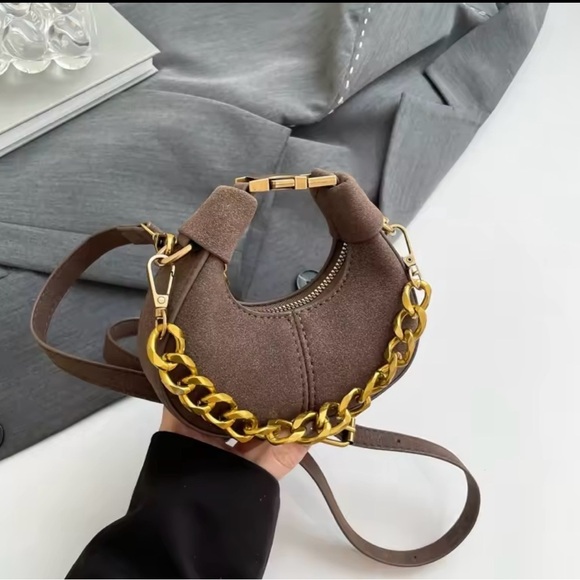 Handbags - CHOCOLATE BROWN Mini Bag with Chunky Chain
